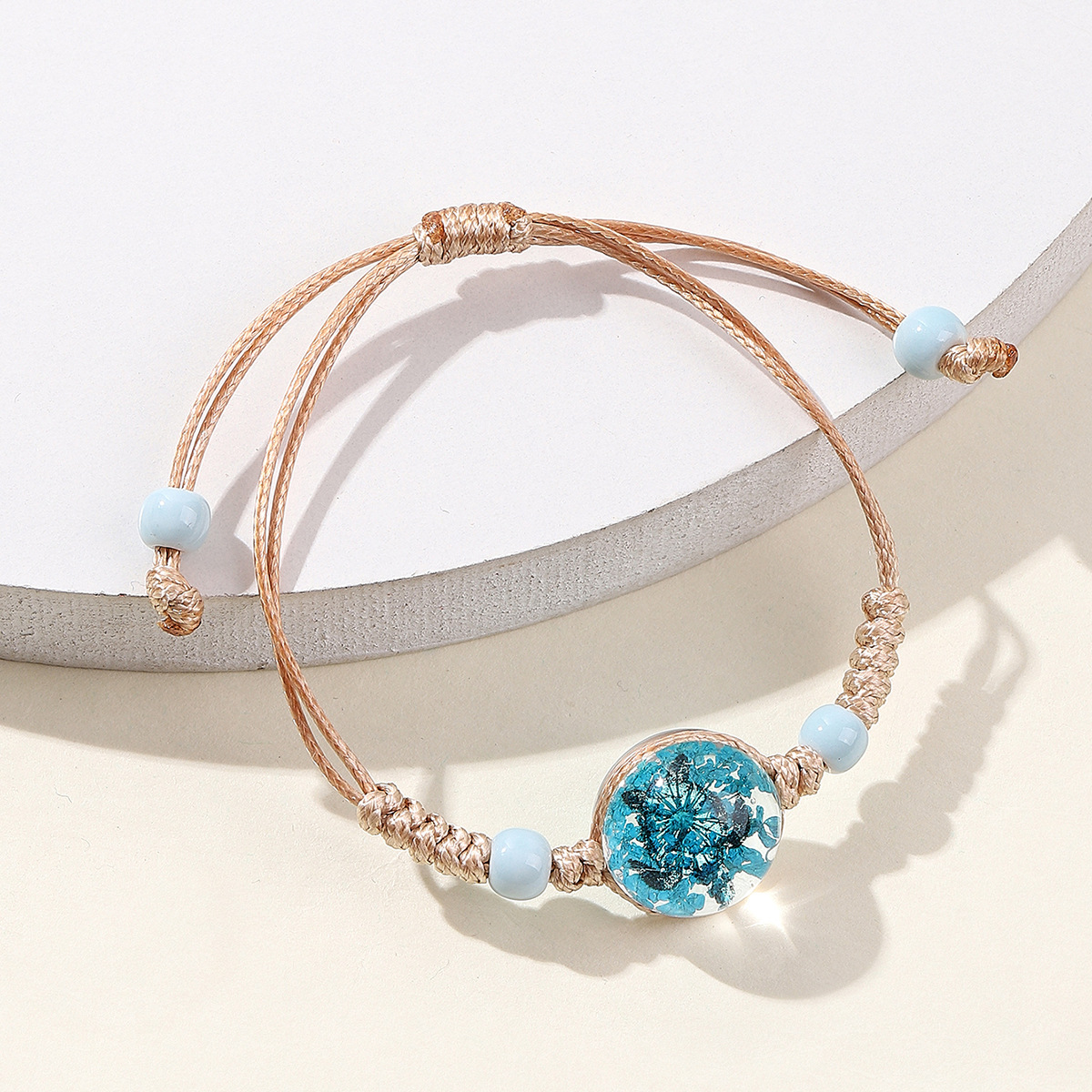 自然简约女生乌龟干花手链森系小清新饰品植物玻璃编织手绳批发