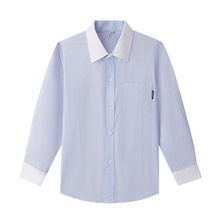 2023儿童中小学生校服长袖纯棉衬衫春秋英伦学院风蓝白条纹童衬衣
