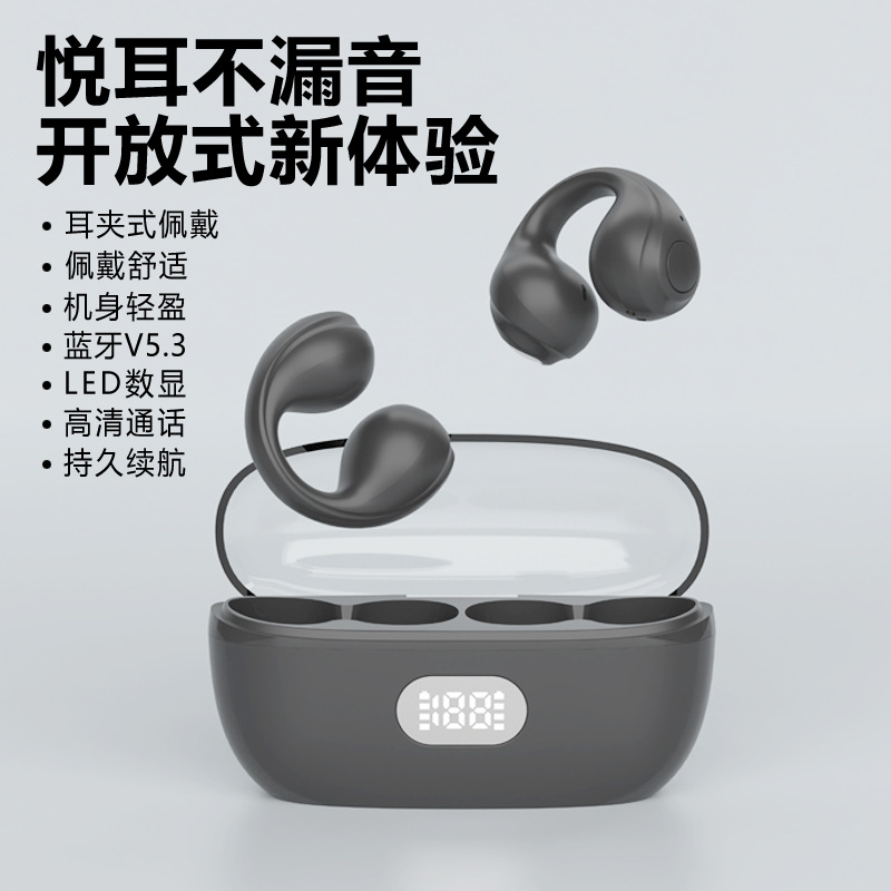 Wireless Headset Bluetooth Headset 5.3 Digital Display Clip-on Non in-Ear Headset Ultra-Long Life Battery One Piece Dropshipping Free Shipping