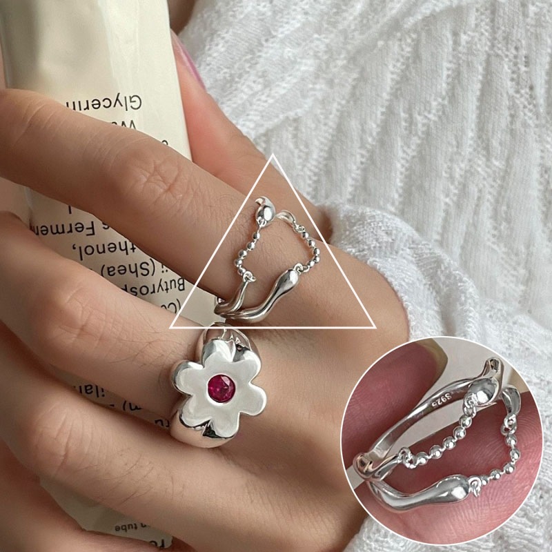 Personalized Water Drop Ring Female European and American Style High Profile Fashion Creative S925 Silver Opening Ring Ins Niche Index Finger Ring