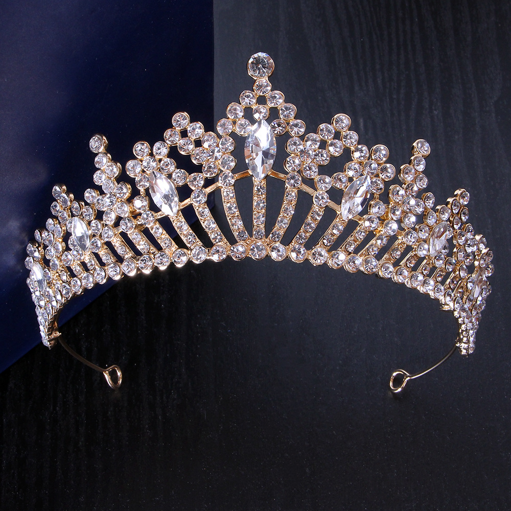 跨境韩式新娘合金皇冠头饰礼服配件 婚礼王冠白色水晶皇冠头箍