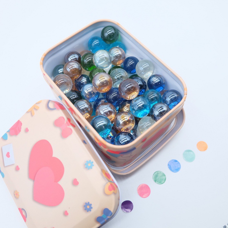 琉璃珠怀旧玩具多彩弹珠铁盒装儿童礼物玩具玻璃球装饰玻璃珠