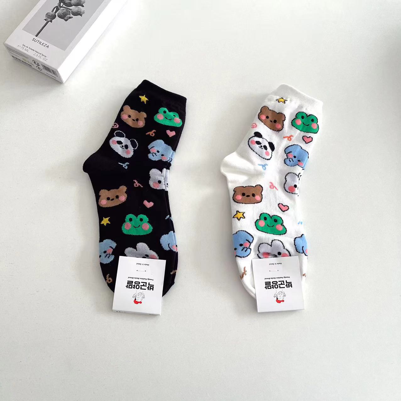 韩国袜东大门新款女袜子可爱熊猫大象卡通棉袜四季休闲女袜中筒袜