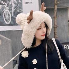 冬季帽子女韩版可爱鹿角毛球护耳毛绒帽圣诞加厚东北雷锋帽骑车帽