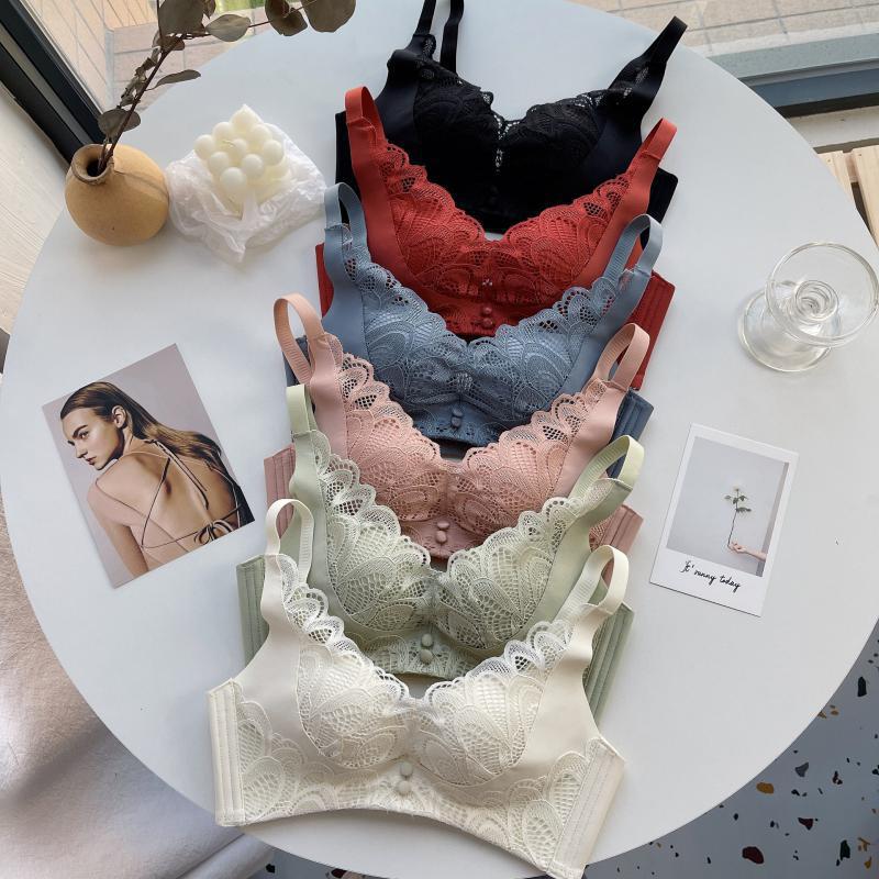 赛纳花房法式浪漫蕾丝无钢圈少女内衣小胸聚拢舒适调整型文胸套装