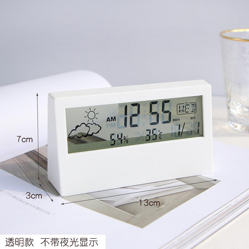 Temperature and Humidity Time Clock Creative Weather Display Luminous Little Alarm Clock Ins Transparent Electronic Alarm Clock