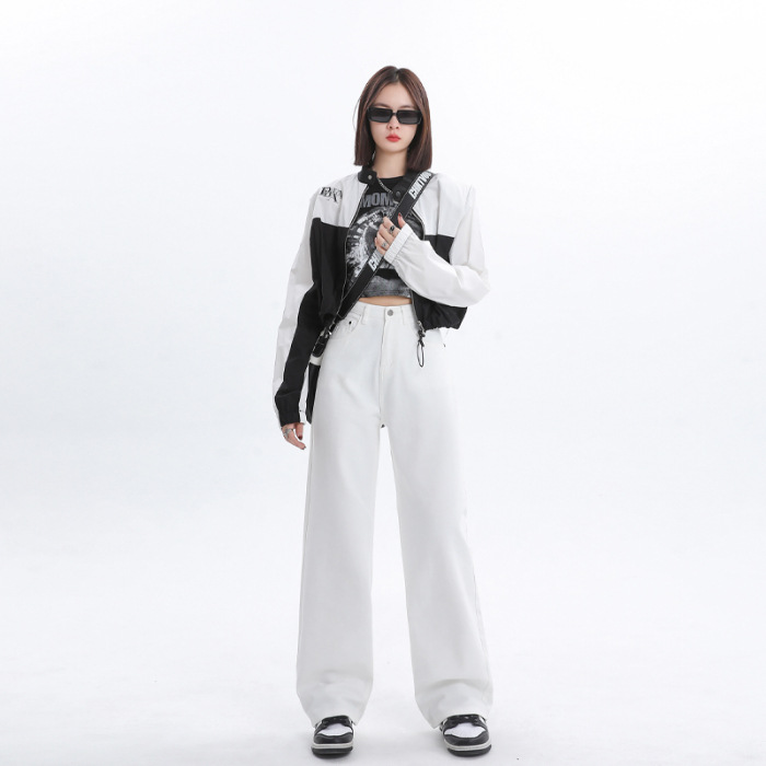 Internet Celebrity 2024 Spring and Autumn New White Wide Leg Jeans Women's Soft High Waist Loose Straight Design Mop Pants