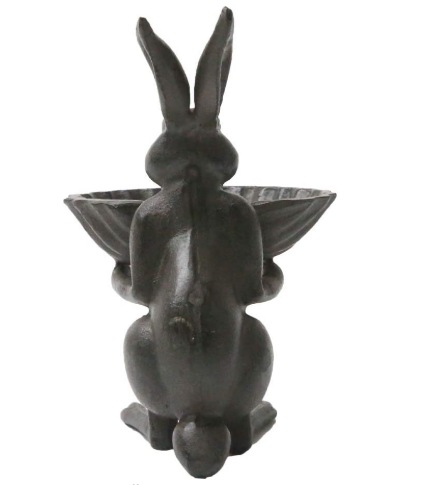 Country Style Cast Iron Rabbit Bird Feeder Suitable for Home Garden Decoration Handmade Standing Animal Statue Storage
