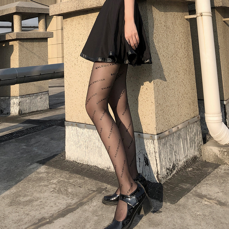 Black Letters Stockings (Thin) Women's Summer Velvet Superb Fleshcolor Pantynose JK Paris B Home Black Silk Silk Stockings Pantyhose