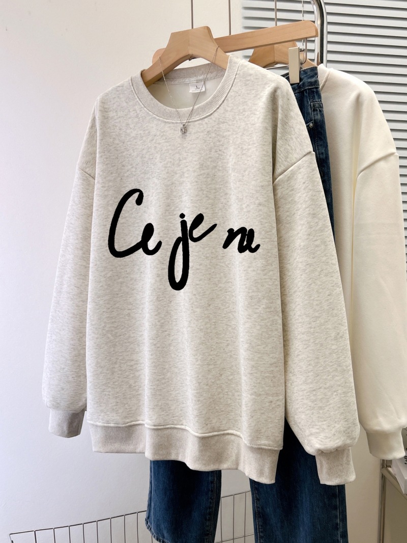 bluetree韩版套头长袖秋季新款字母牙刷绣螺纹棉宽松大码女式卫衣