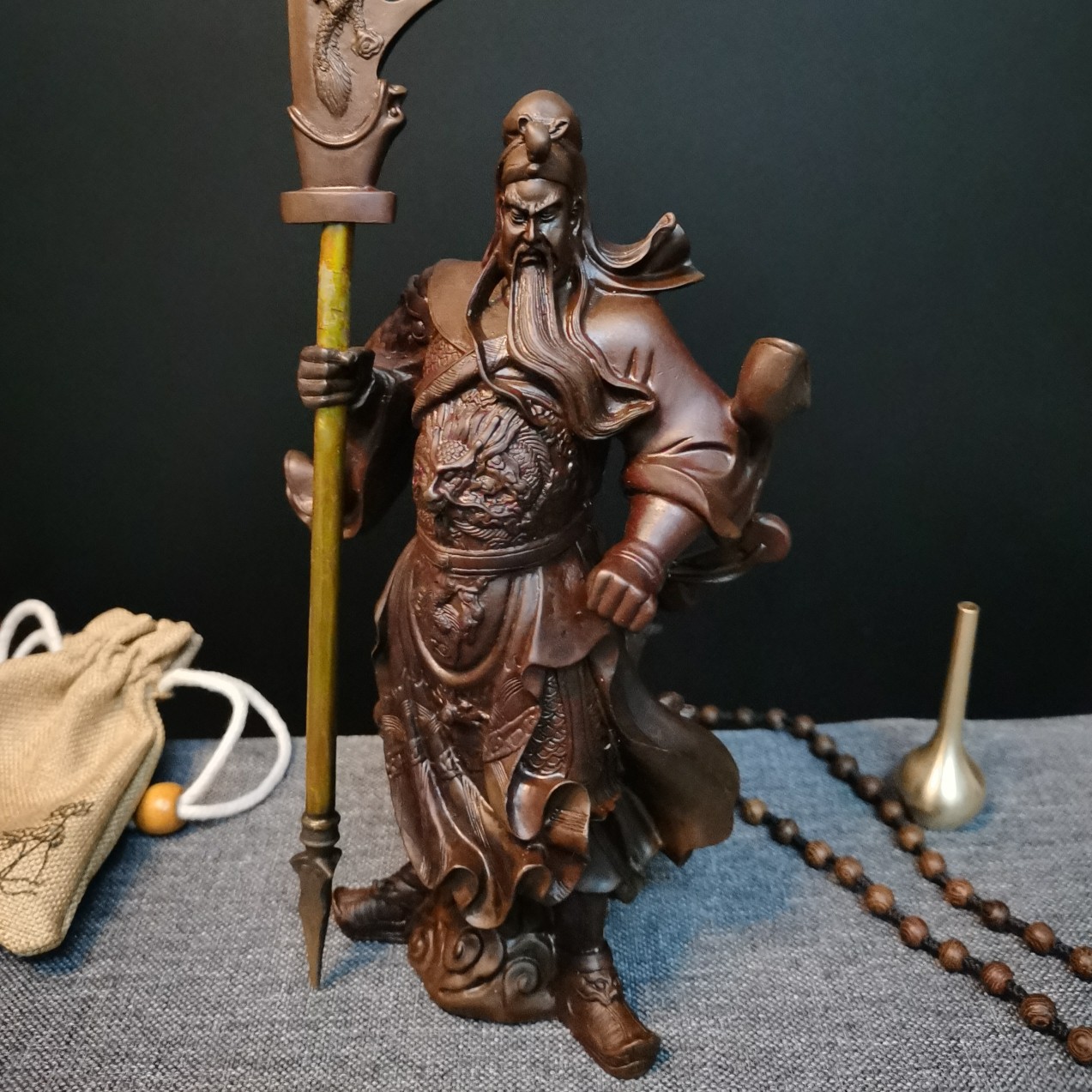 中式高档实心铜工艺礼品大刀关公摆件家居装饰摆件办公桌供奉摆放