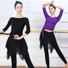 舞蹈练功服套装女现代成人形体训练夏季中国古典芭蕾拉丁舞衣撸领