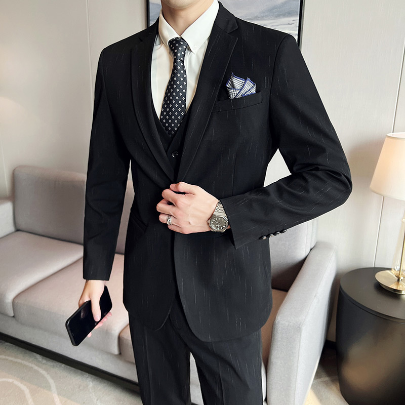 韩版修身小西装三件套男职业正装伴郎服装新郎结婚礼服西服套装男