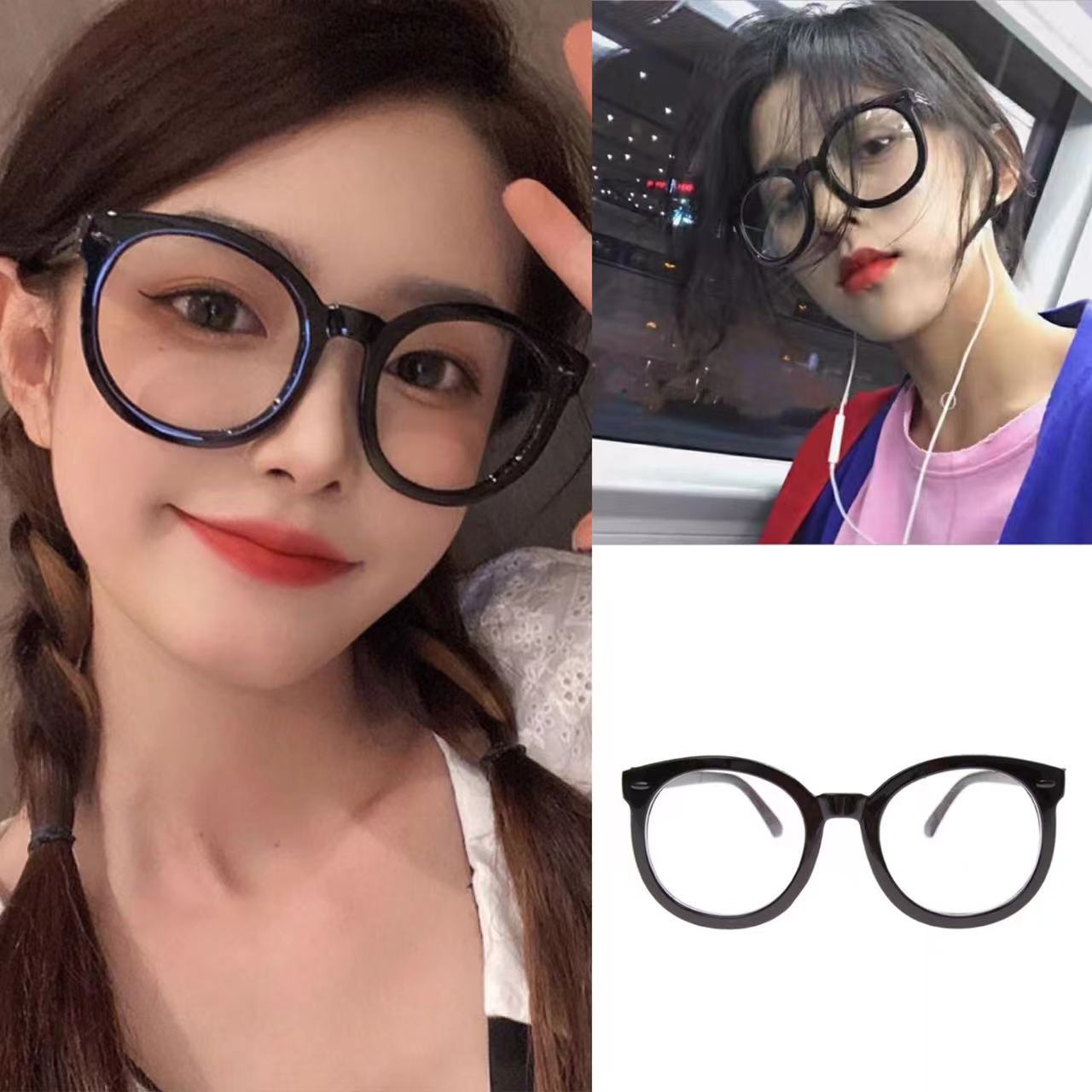 黑框眼镜女韩版潮网红款抗蓝光疲劳眼睛框架男近视素颜护眼-阿里巴巴