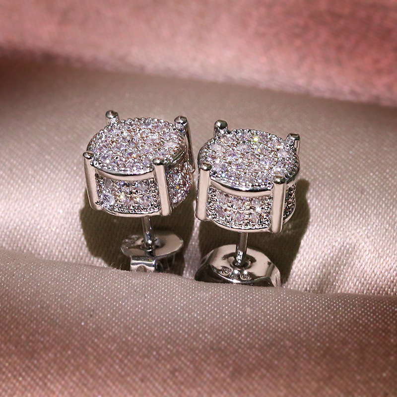Wish Popular round Four Diamonds Micro Rhinestone Female Stud Earrings Simple Fashion Item Jewelry Ear Rings Factory Wholesale