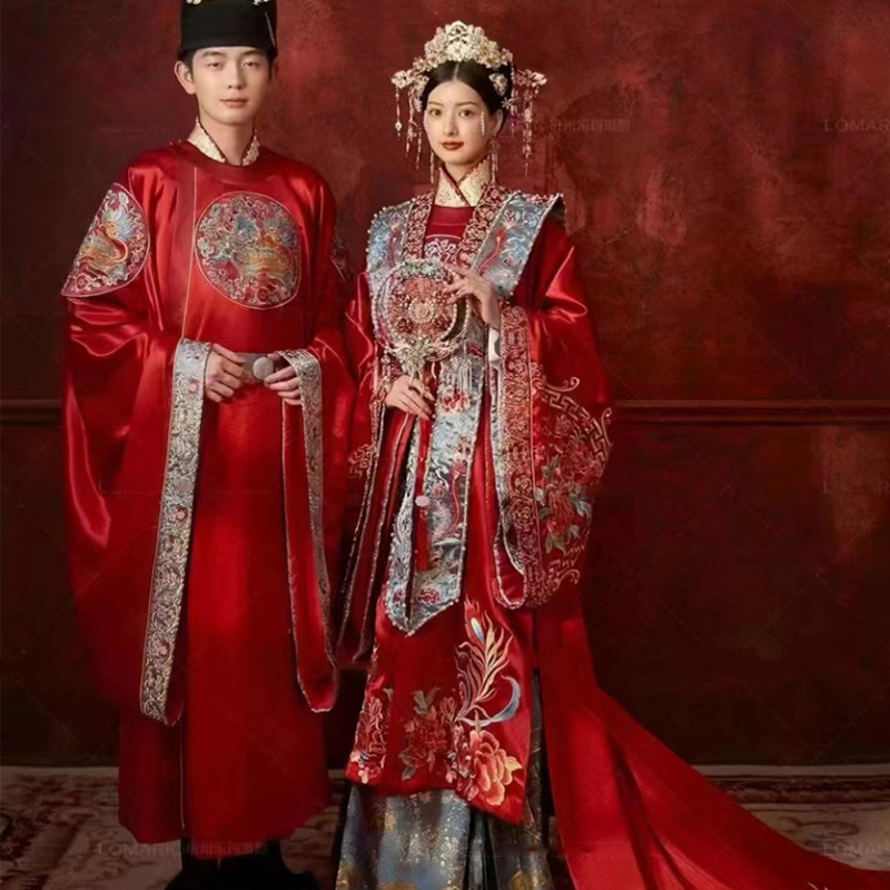 xiuhe clothing 2023 new chinese wedding dress wedding dress couple‘s a chaplet and official robes heavy industry men‘s and women‘s ming han clothing