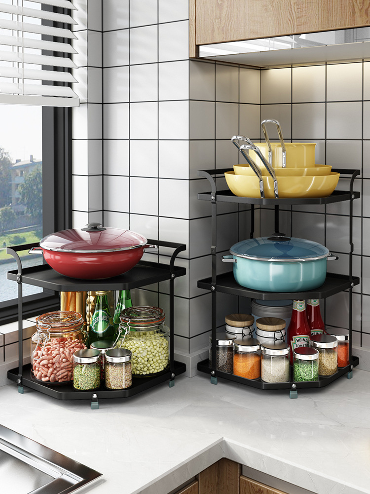 厨房置物架台面三角放锅架子竖放多层家用不锈钢转角调料锅具收纳