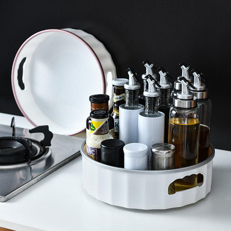 Multifunctional Rotating Storage Tray Household Kitchen Condiment Rack Cosmetics Storage Box Desktop Tray