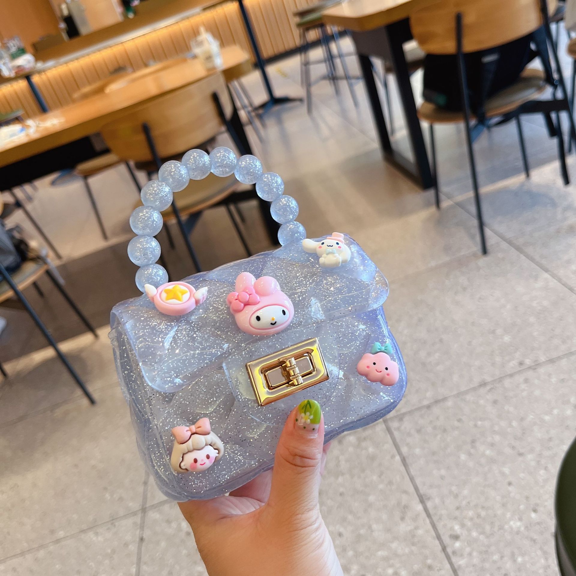 Children's Cute Cartoon Gel Bag Girls' Silicone Coin Purse Messenger Bag Little Girl Mini Pearl Hand Small Bag
