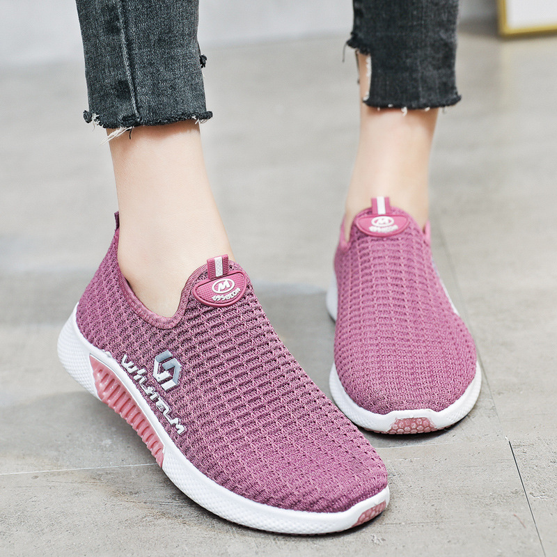 Processing OEM Logo Women's Shoes Flying Woven Shoes Women's Single Shoes Casual Low Top Shallow Mouth Mom Shoes Slip-on Sneaker