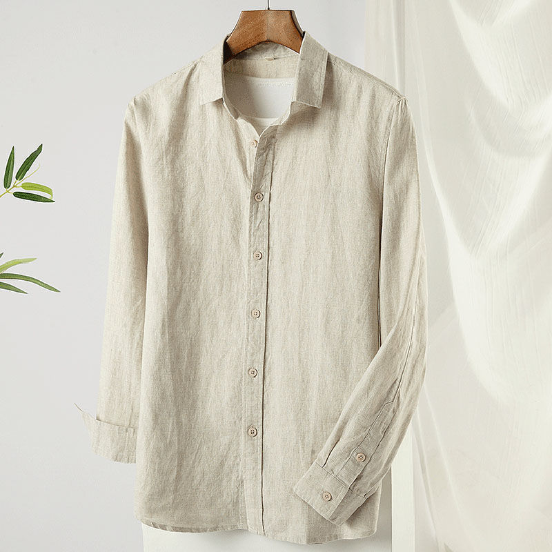 纯亚麻长袖衬衫男士棉麻短袖衬衣麻布衣服日系宽松短袖麻料上衣