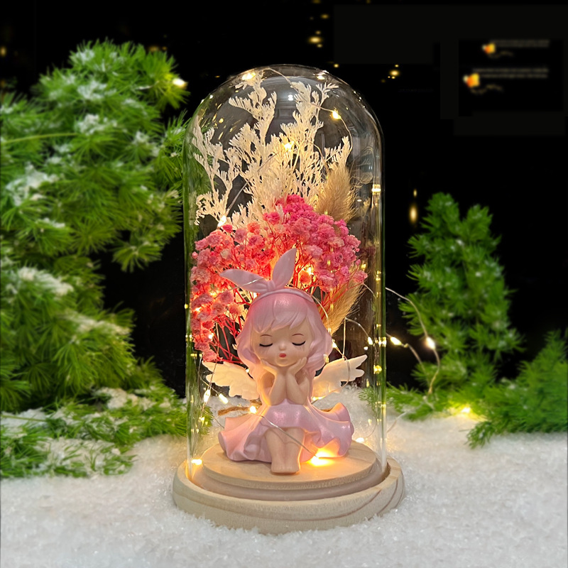 Cyber Celebrity Style New Arrival High-End Birthday Gift LED Light for Girls Luminous Preserved Fresh Flower for Christmas Glass Cover Ornaments