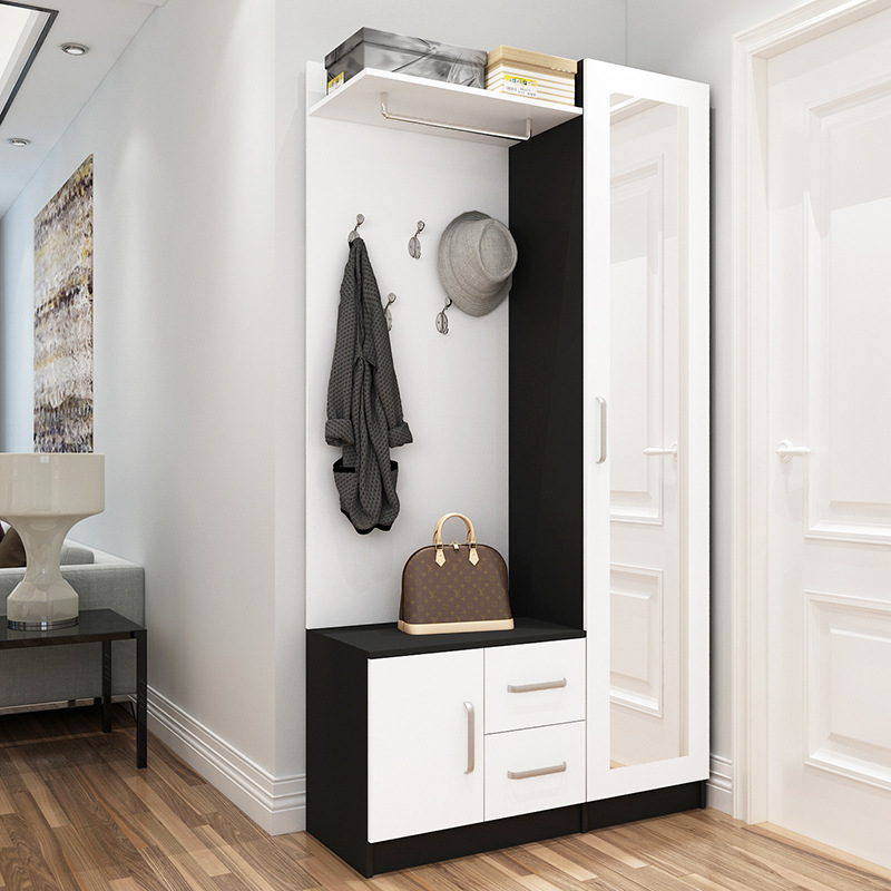 鞋柜简约现代门厅柜多功能玄关柜客厅隔断柜进门衣帽柜组合带镜子