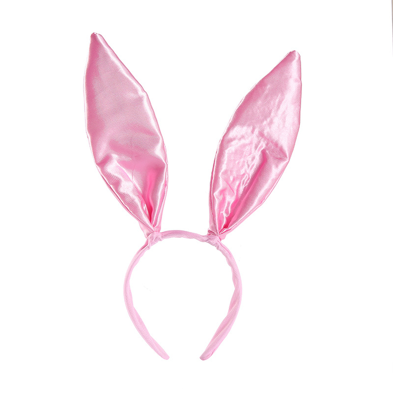 Amazon Hot Sale Satin Cloth Rabbit Ears Hair Hoop Spot Head Buckle Bunny Hairpin Halloween Rabbit Headband Black