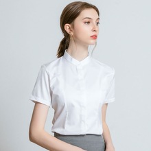 气质立领白色短袖衬衫女2024年夏季通勤职业装正装衬衣高品质上衣