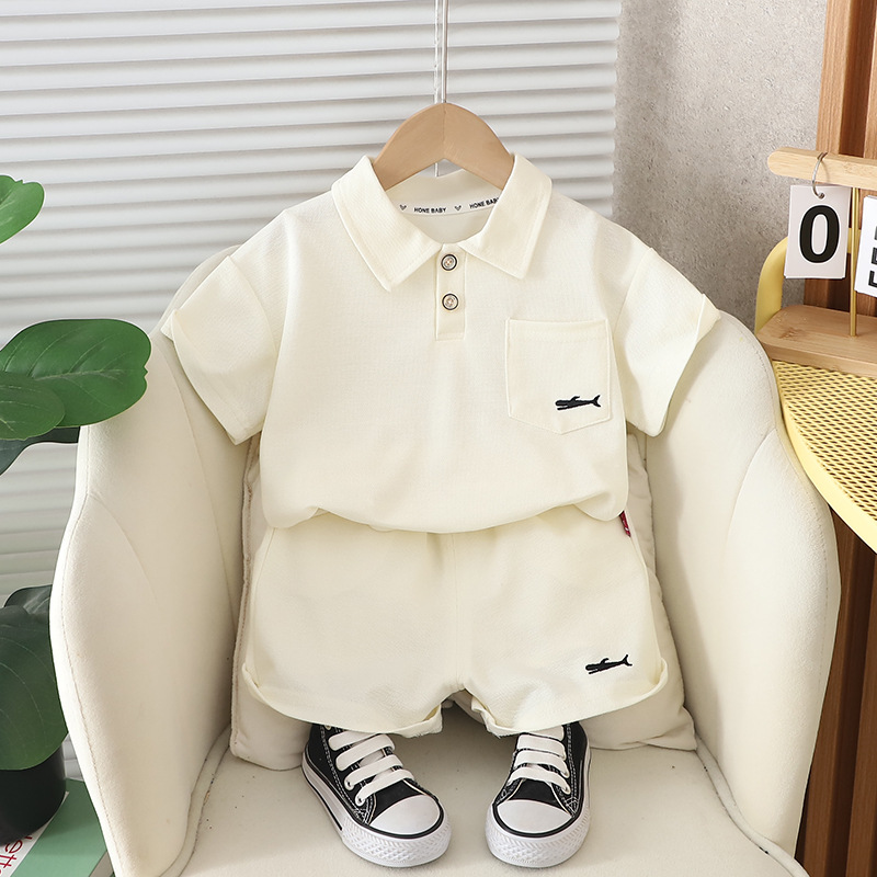2024 New Children's round Neck Short Sleeve Suit Girls' Summer Clothes Boys' Korean Polo Shirt Children's Clothes Children's Clothing