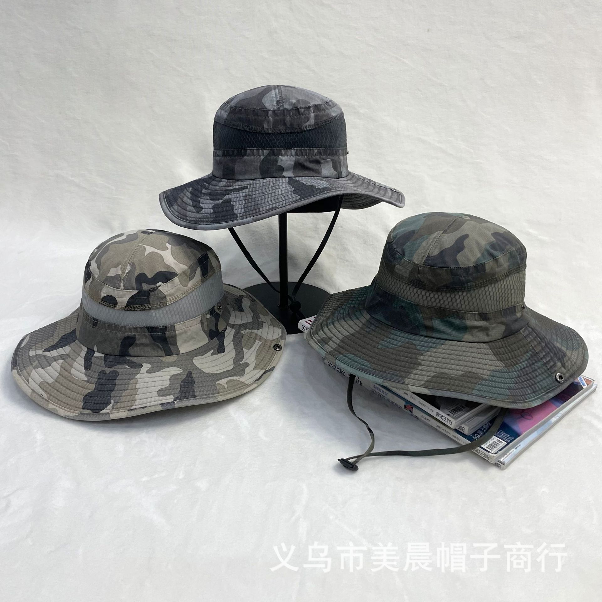 迷彩遮阳帽新款夏季大檐网款渔夫帽户外登山钓鱼骑车休闲防晒帽子