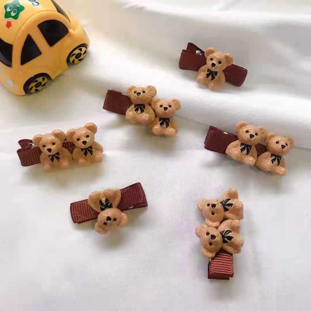 咖色小熊发夹奶咖系发饰歪头熊鸭嘴夹边夹包布夹可爱女生饰品