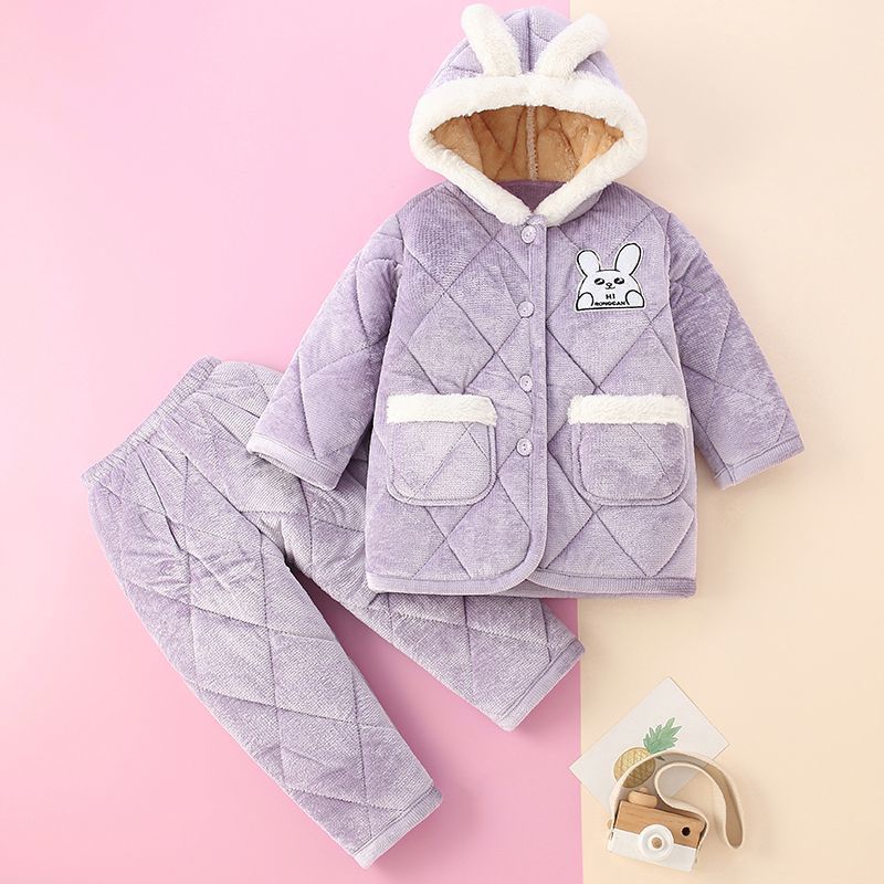 儿童厚睡衣儿童睡衣女童冬季加绒加厚款女孩宝宝夹棉家居服套装