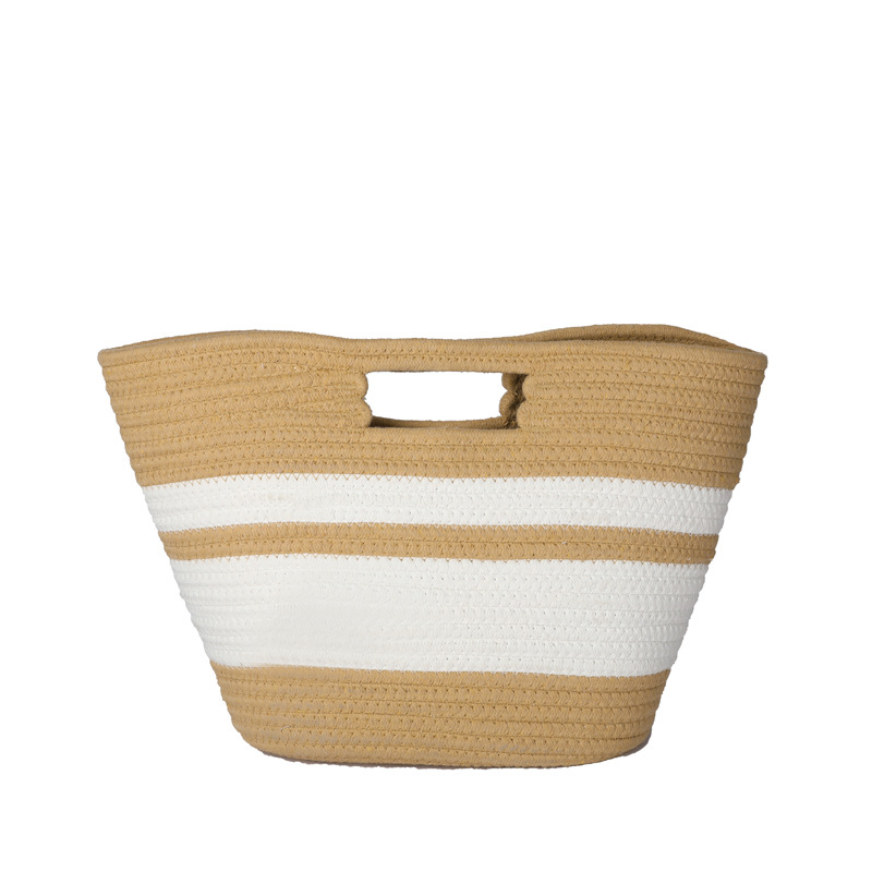 New Cotton String Simple Handbag Casual Straw Bag Concave Beach Bucket Bag Women's Bag Home Storage Basket Storage