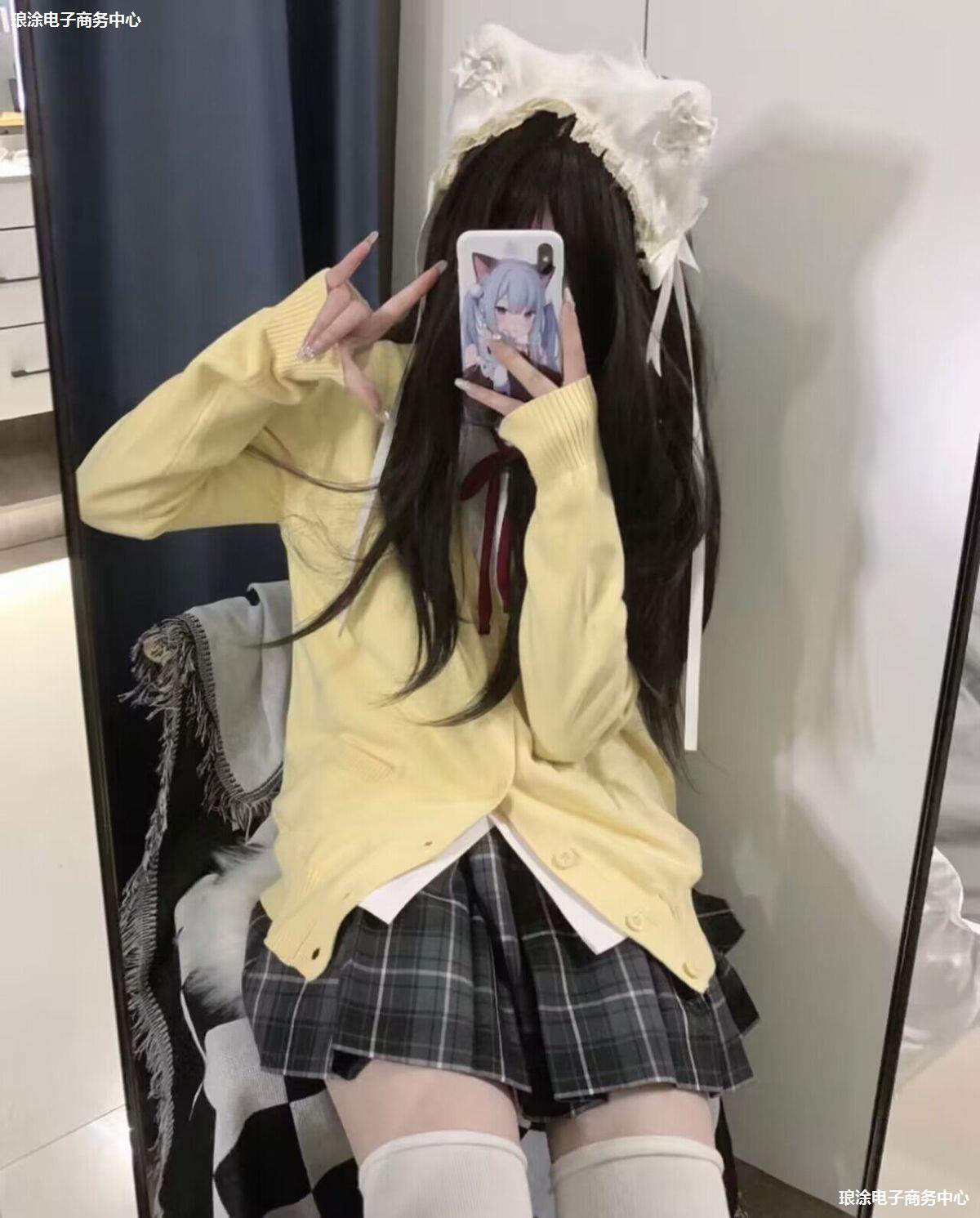 jk制服套装碳灰狗短系列学院风长袖收腰衬衫半身裙开衫毛衣外套装