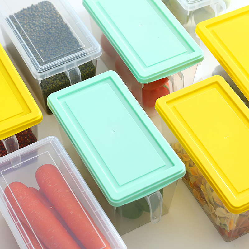 Refrigerator Crisper Cereals Fruit Food Storage Box Handle Storage Box Kitchen Finishing Transparent Box 0750