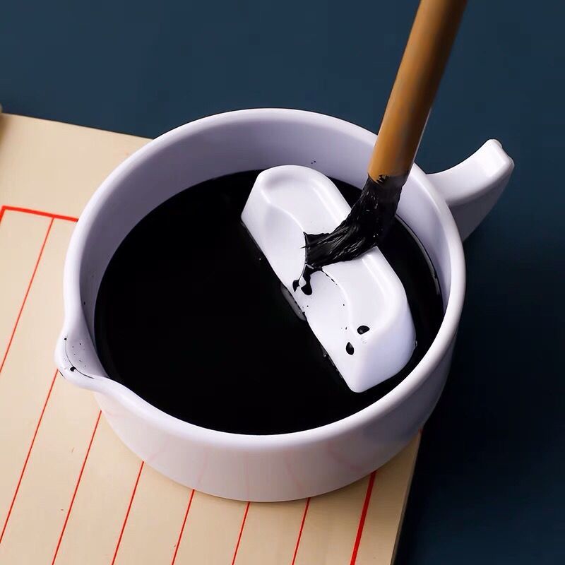 墨碟防摔加厚仿瓷带盖池白色笔洗笔搁毛笔架砚台墨海盘代发批发