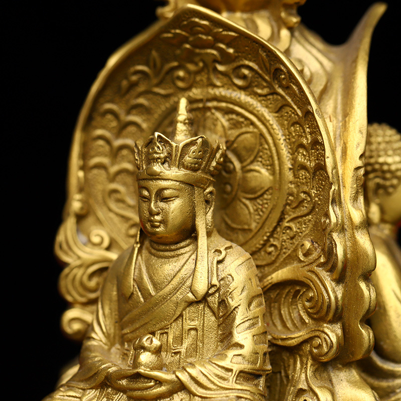 纯铜三面佛摆件观音如来地藏三圣神像吉祥如意家用供奉客厅工艺品