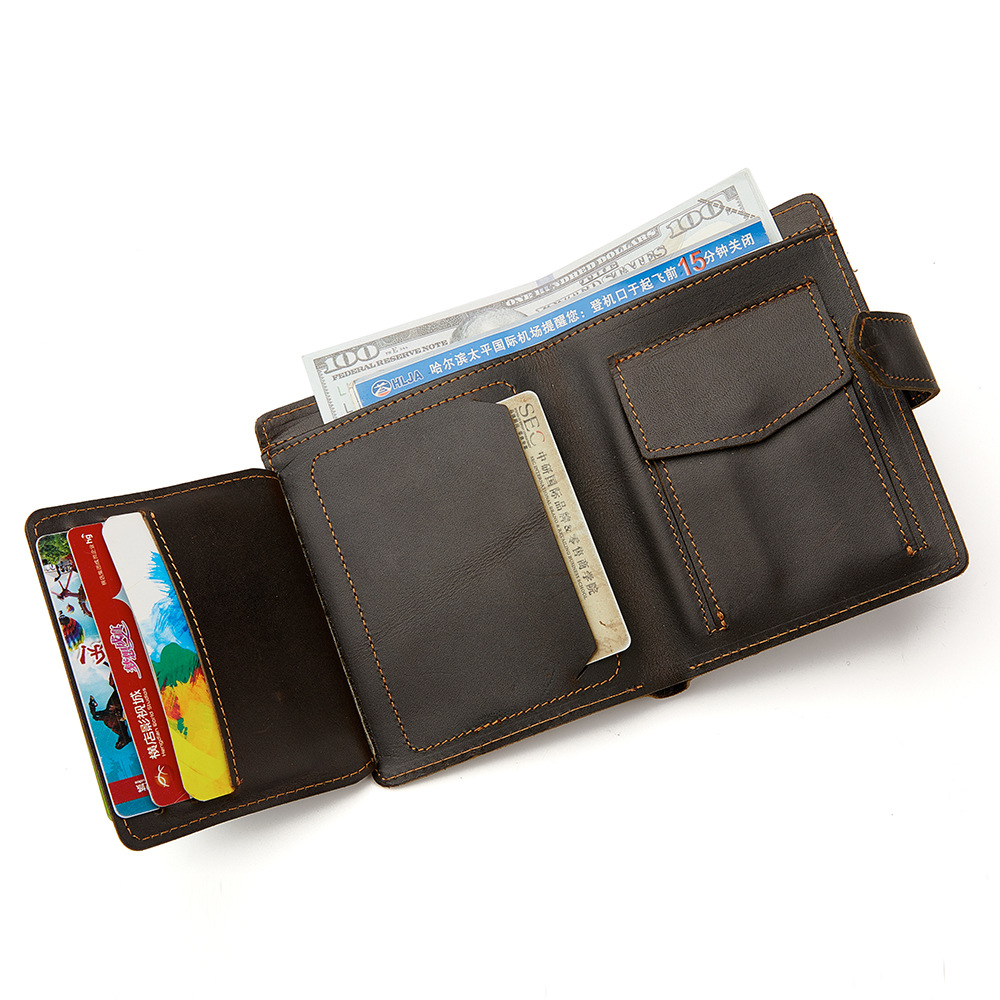 跨境新款真皮大容量男士钱包头层牛皮外贸钱夹竖款商务钱包 purse