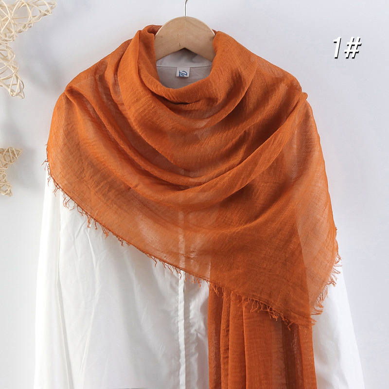 Foreign Trade Bubble Scarf Cotton and Linen Scarf Scarf Female All-Match Bag Scarf Sunshade Large Long Scarf Solid Color Scarf Factory Wholesale