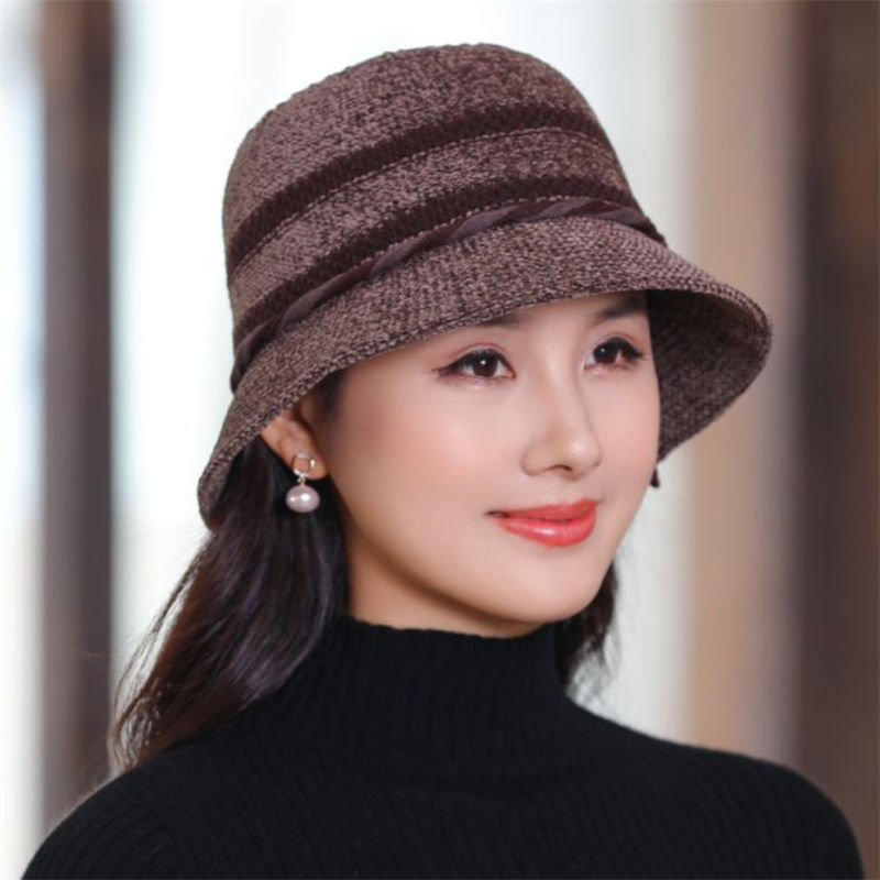 秋冬季渔夫帽子女士时尚毛呢防风寒盆帽户外中老年人妈妈遮阳帽潮