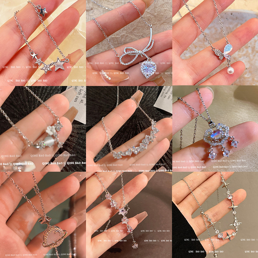 Autumn and Winter High-Grade Titanium Steel Necklace Women's Fashion Lovely Bow Micro-Inlaid Sweater Chain Korean Design Necklace Jewelry