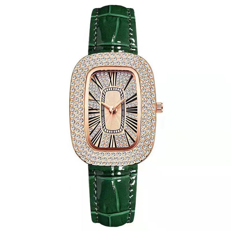 Small Green Watch Women's Watch Female Niche Big Diamond Trending on TikTok Live Streaming on Kwai Wholesale Rhinestone Starry Women's Watch