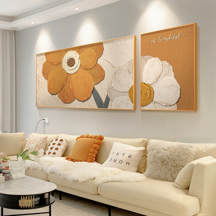 客厅奶油风二联装饰画轻奢沙发背景墙挂画新款墙壁上简约现代壁画