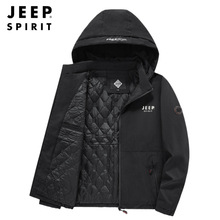 JEEP SPIRIT新款男士连帽时尚棉衣防风多袋宽松大码棉服外套男