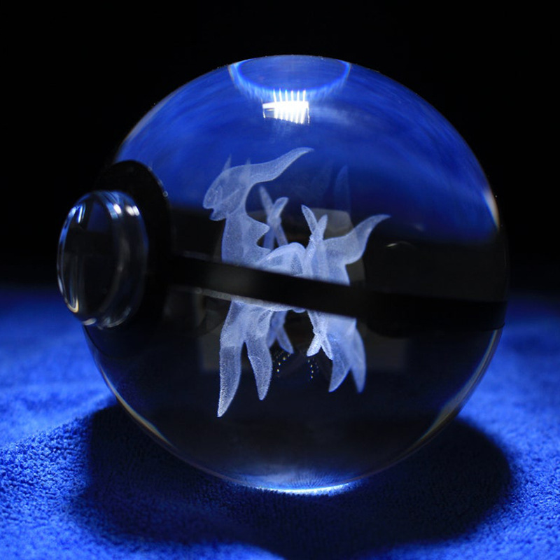 水晶精灵球神奇宝贝球3d宝可梦内雕生日礼物口袋妖怪发光底座