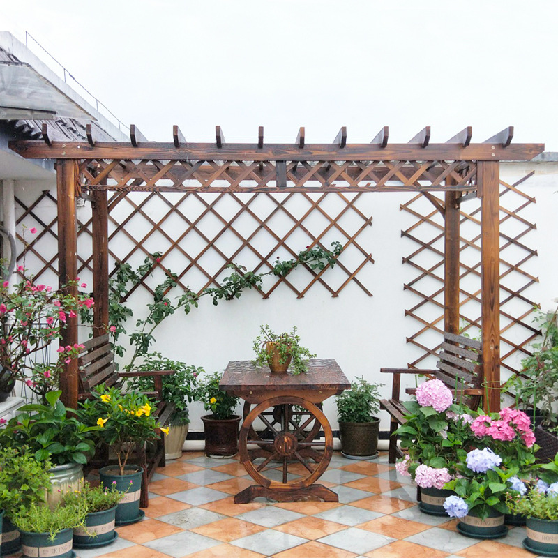 室外露台防腐木木质葡萄架实木凉亭户外花园别墅庭院子碳化木亭子