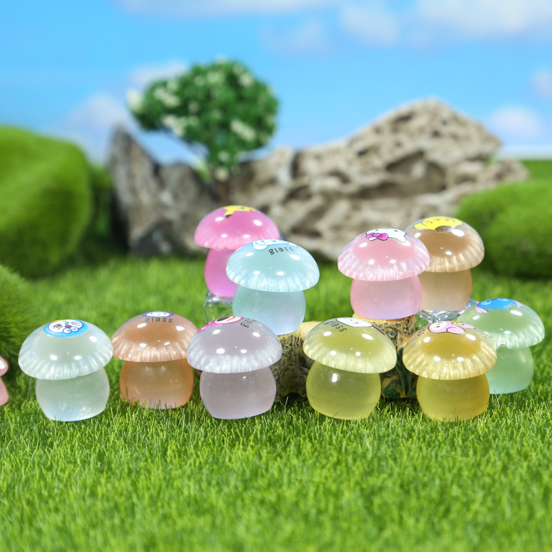 luminous mushroom diy handmade accessories resin accessories micro landscape moss ornaments three-dimensional keychain pendant