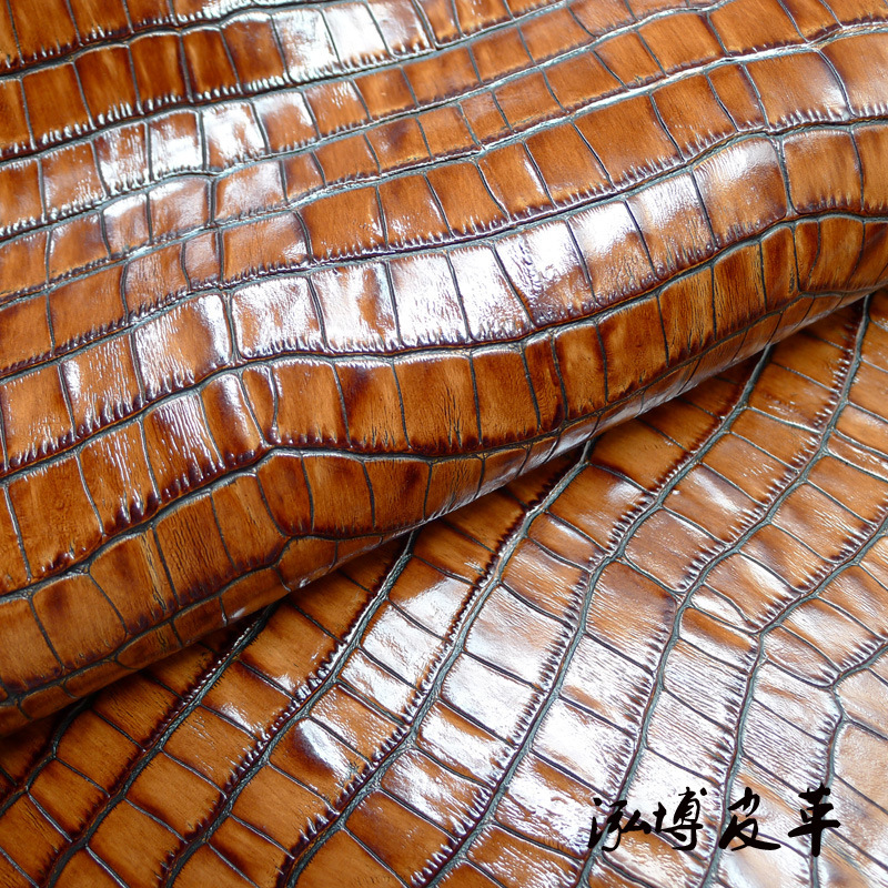 鳄鱼纹竹节纹 水洗双色硬挺真皮皮料表带钱包手袋皮料真皮面料