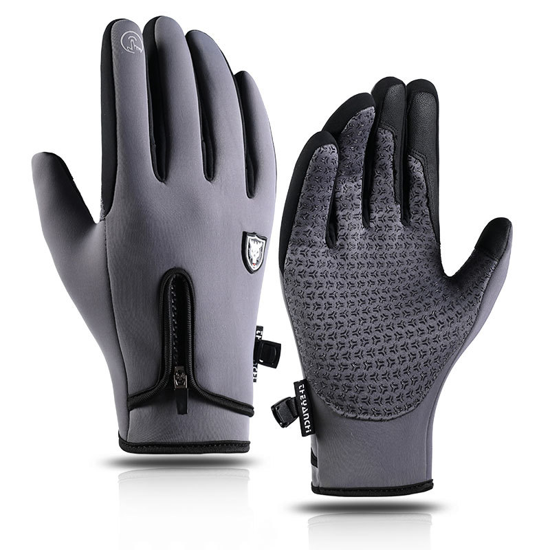 Cycling Gloves Men Q903 Winter Zipper Touch Screen Windproof Warm Waterproof Cycling Sports Fleece-lined Skiing Gloves Men